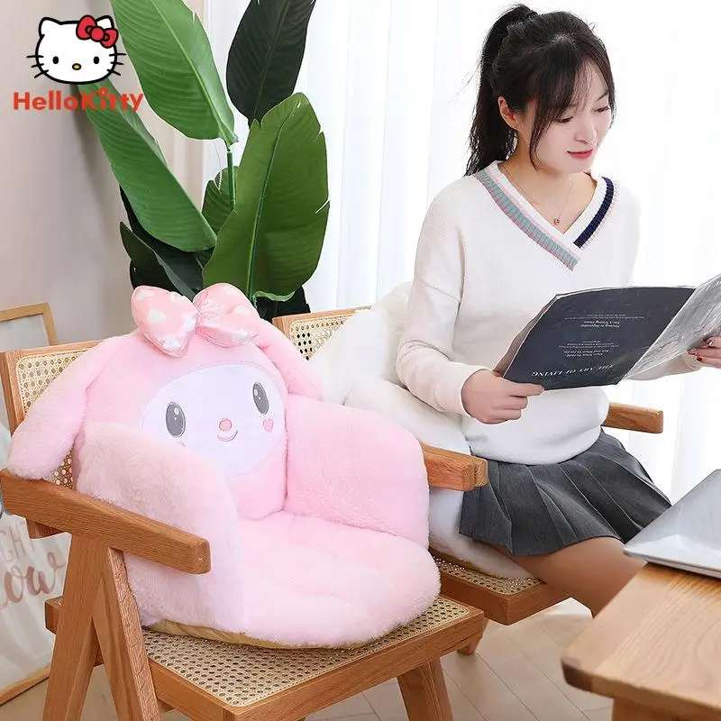 Kawaii Sanrio Plush New Thickened Cushion with Backrest One Anime Kuromi Hello Kitty Cinnamoroll Cartoon Sofa Chair Dormitory