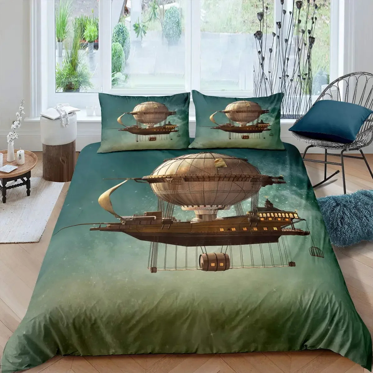 Aviation Duvet Cover Set,Hot Air Balloon Bedding Set Space Ship Comforter Cover Space Exploration Bedding Set Luxury Quilt Cover