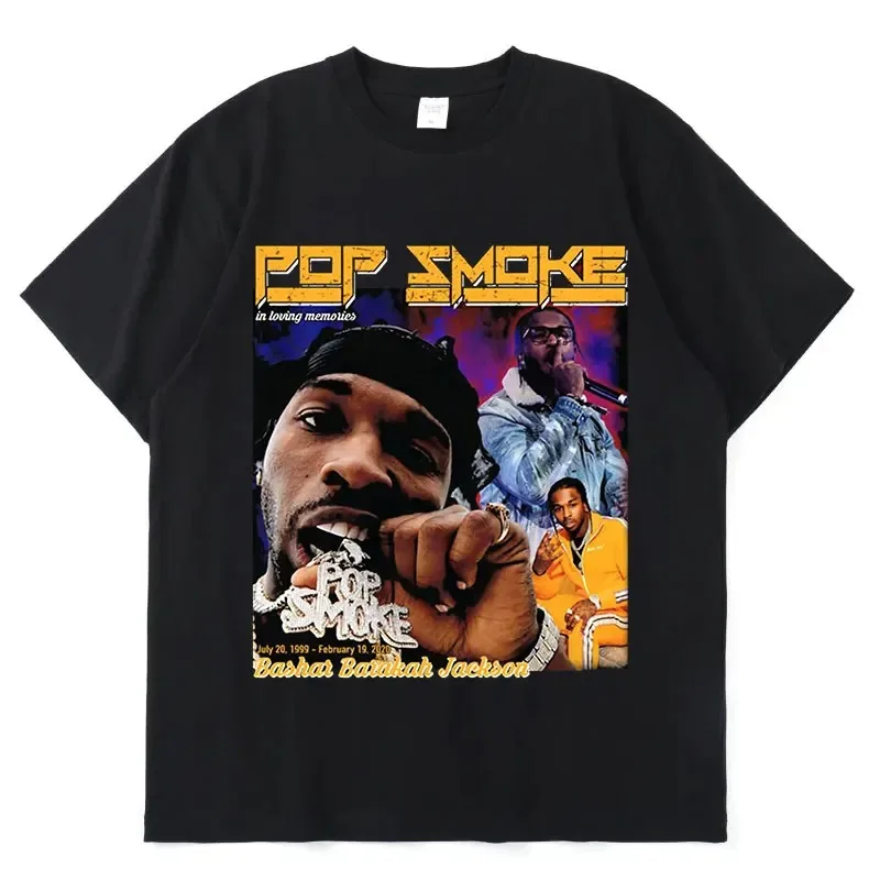 Pop Smoke Fashion VintageT-Shirt Popular Hip Hop Rapper Streetwear Graphic T shirts Summer Unisex The Woo King Casual Cool Tops