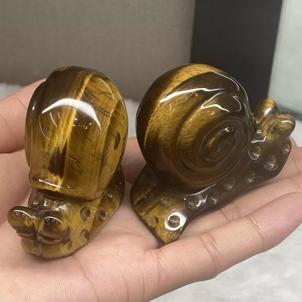 2-inch natural tiger Eye quartz carved crystal Snail Skull Gem Reiki restoration