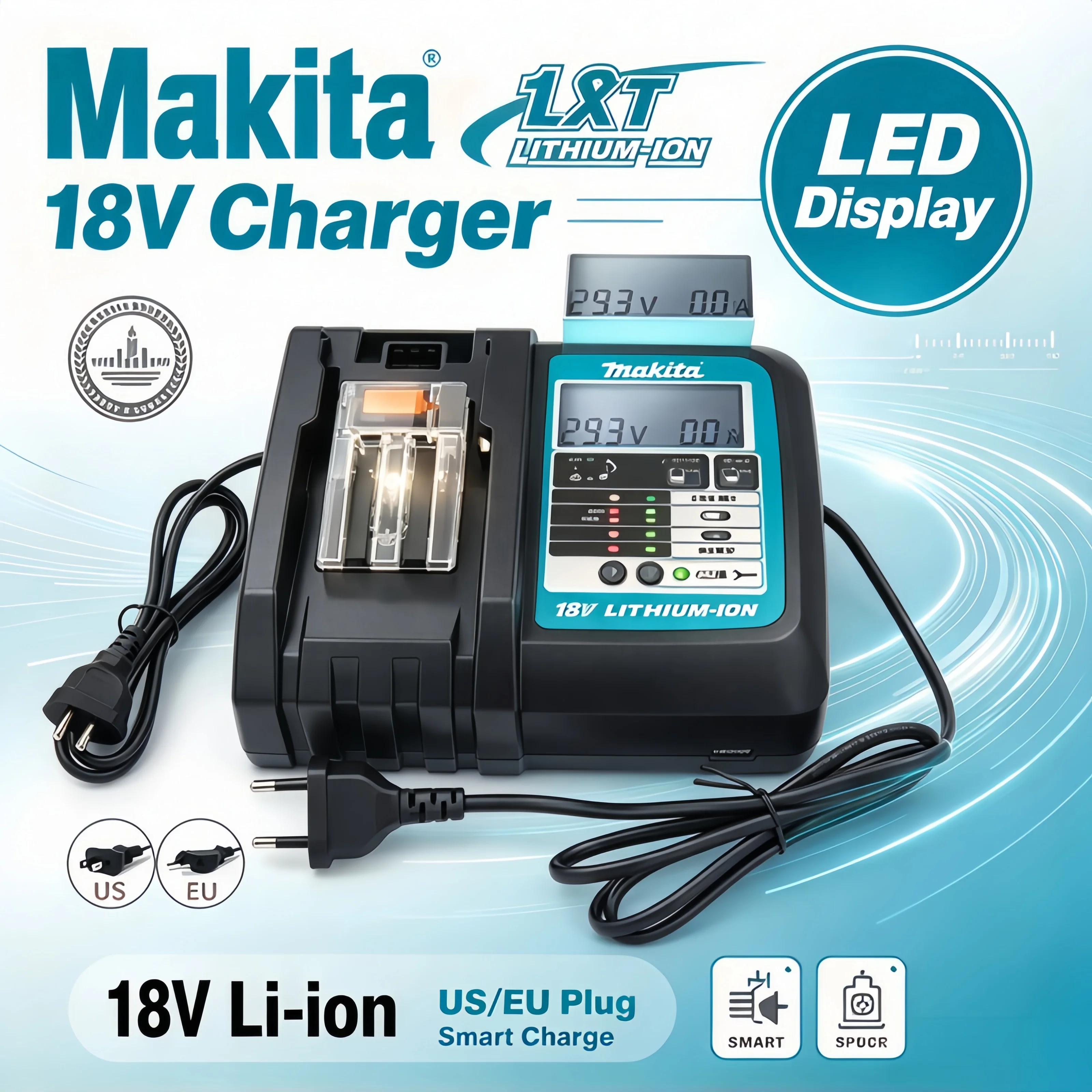Makita DC18RC 3A Rapid Li-ion Charger Compatible with 14.4V-18V LXT Batteries BL1815 BL1830 BL1860 BL1430 BL1450 Power Tool