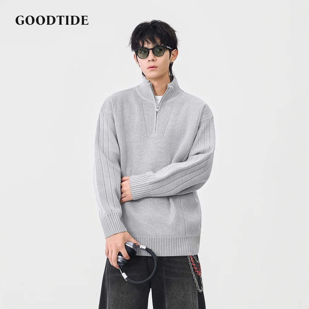 Fashion Men's Casual Half Zip Mock Neck Sweater 2025 Winter New Ribbed Knitted Pullover Comfortable Soft Long Sleeve Jumper Top