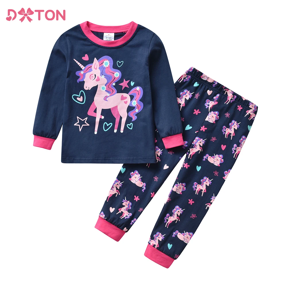 

DXTON Girls Pajamas Set Long Sleeve Cartoon Unicorn Print Tops and Pants Kids Sleepwear Outfits Children Cotton Casual Homewear