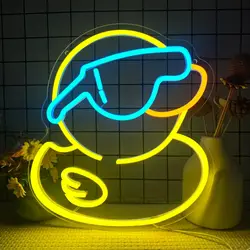 Cool Duck with Sunglasses Neon Sign LED Neon Light for Kids Room Bedroom Playroom Game Room Bar Cafe Decor Dimmable Wall Light