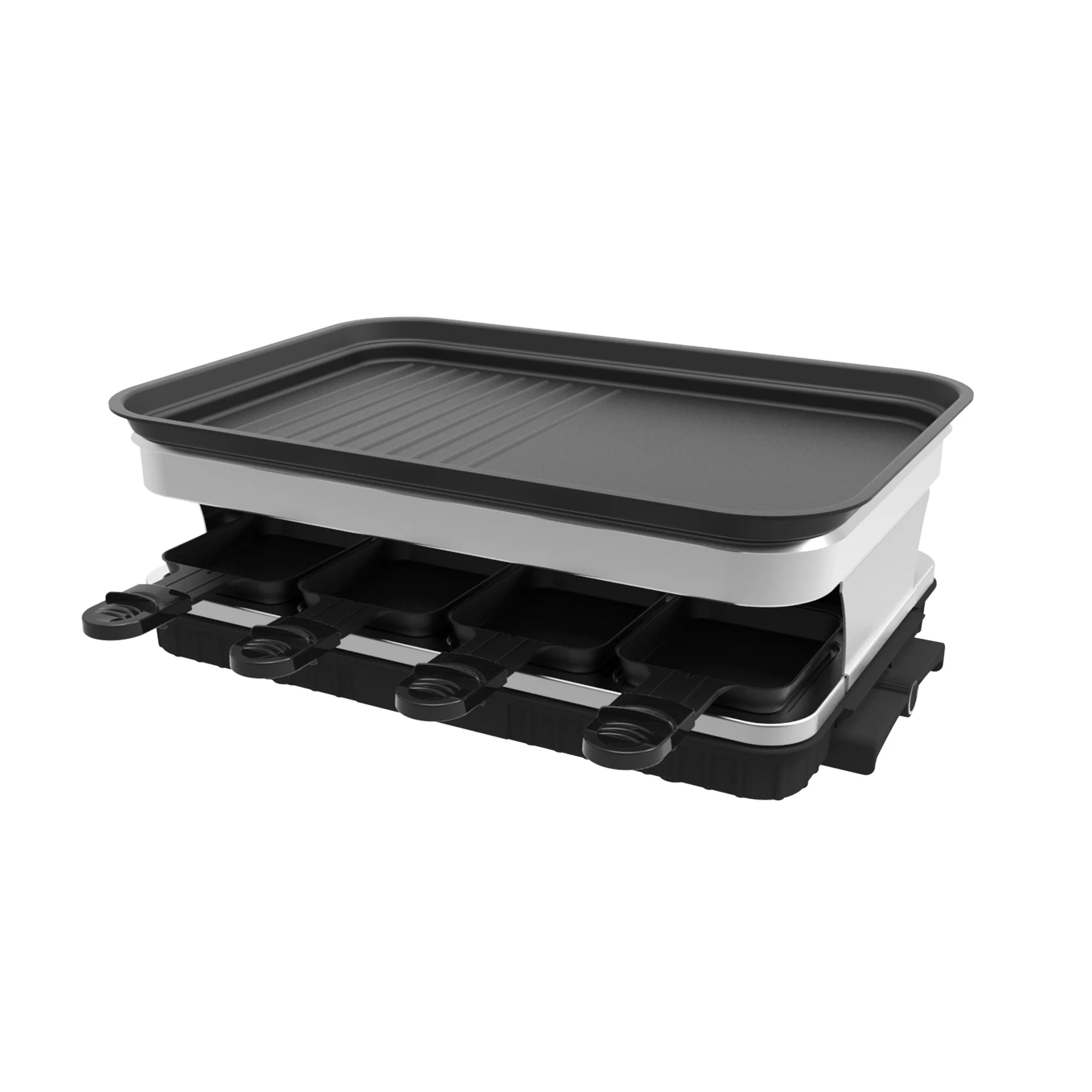 

Raclette Grill 8 People Grill Plate Non-stick Coated, Raclette with 8 Mini Raclette Pans, Infinitely Adjustable Temperature