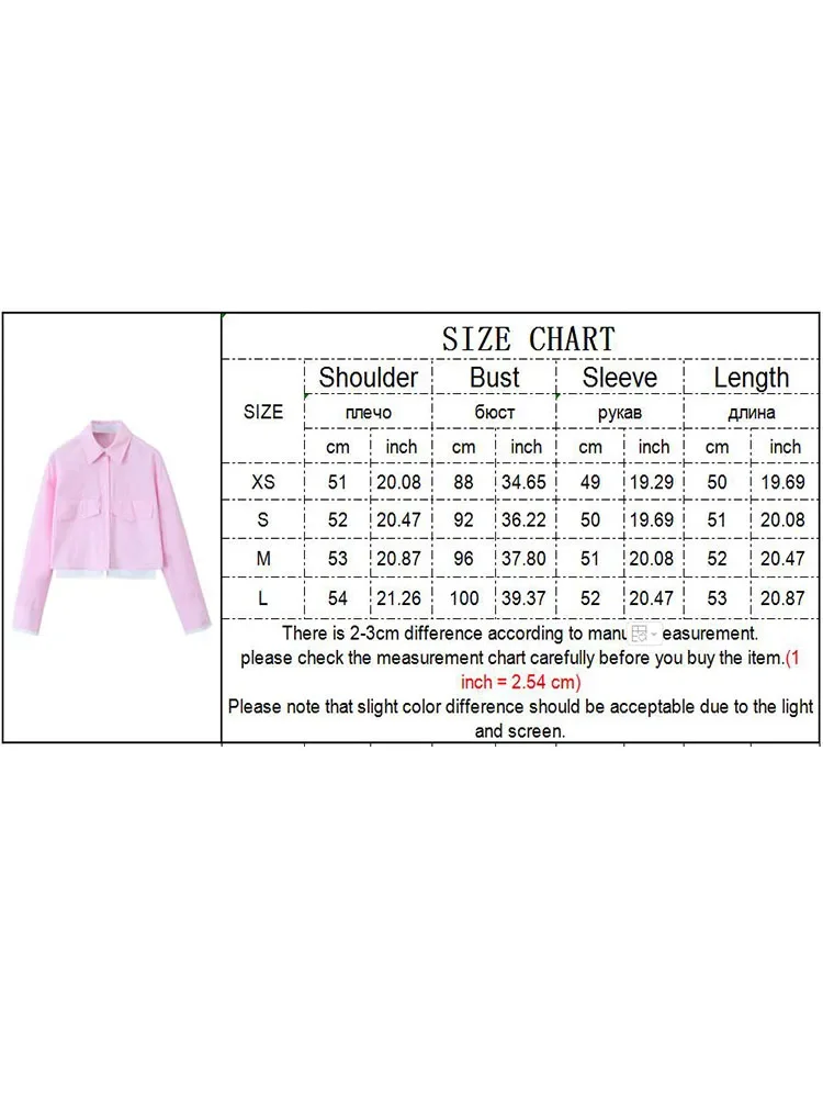 TRAF Fashion Woman Pink Patchwork Shirt Long Sleeve Cropped Shirts For Ladies Fashion 2024 Streetwear Button Up Blouses Tops