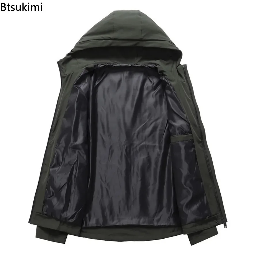 2025 Spring Autumn Men's Hooded Pocket Jackets Outdoor Sports Casual Waterproof Coats Men Hiking Camping Windbreaker Jackets 7XL