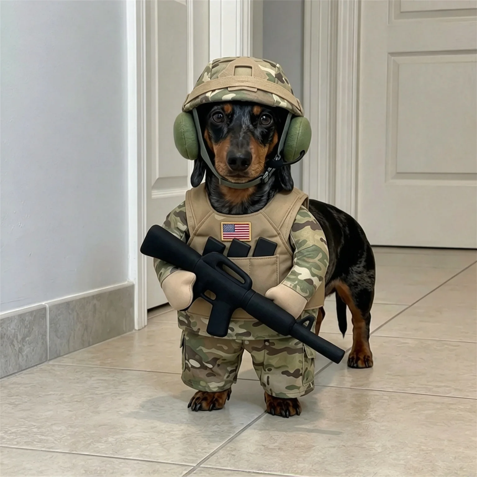 Pet Soldier Costume for Small Dogs Camo Tactical Dog Vest MOLLE Harness Set with Helmet Goggles Toy Rifle 1000D Nylon Puppy Army