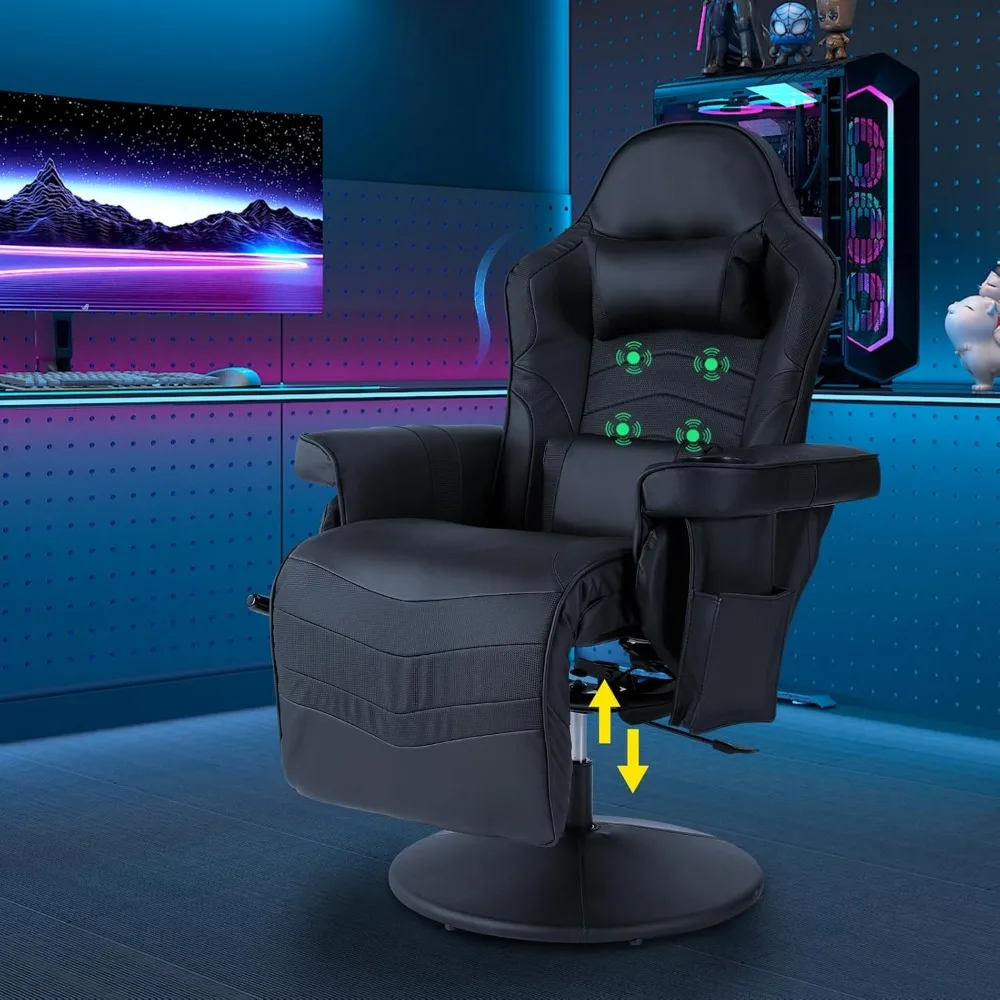 

Reclining Gaming Chair, PU Gaming Chair with Massage, Long Footrest and Lumbar Support, High Back Computer Game Chair with Adjus