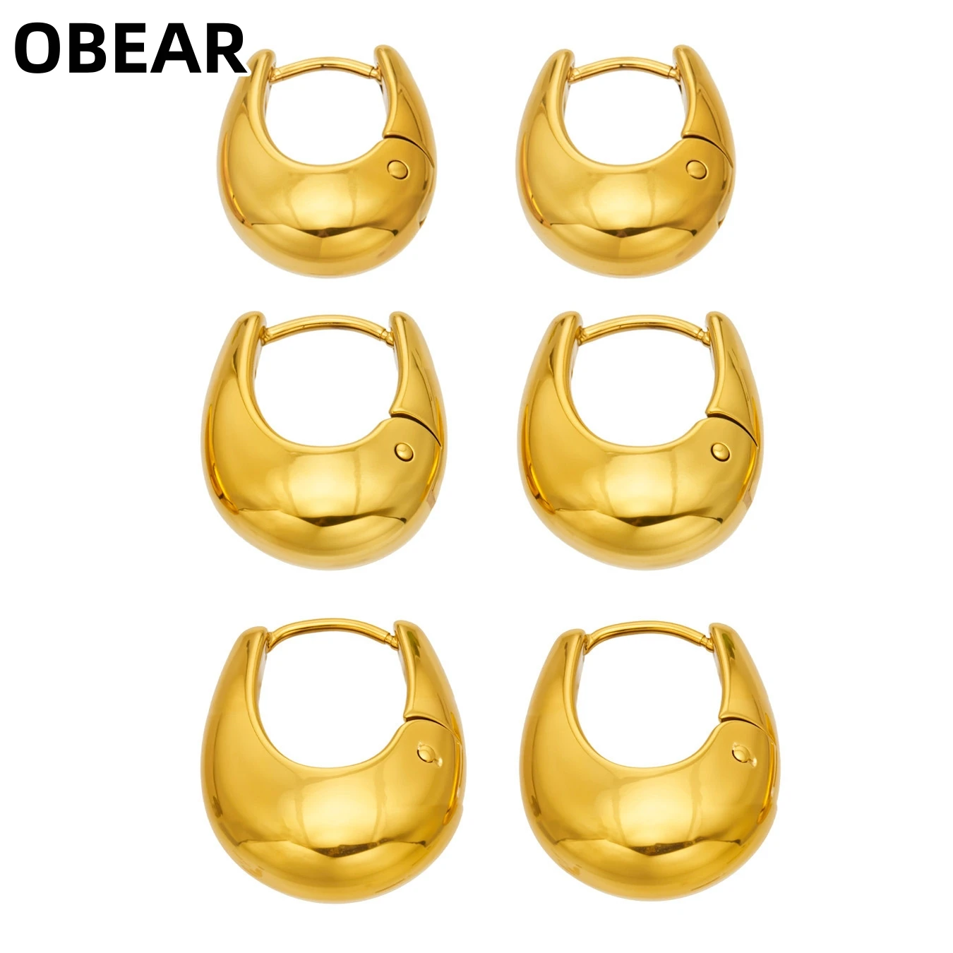 8K Gold Plated Stainless Steel Hoop Earrings for Women, Chunky U Shape Huggie Hoop Earrings, Waterproof Minimalist Jewelry Gift