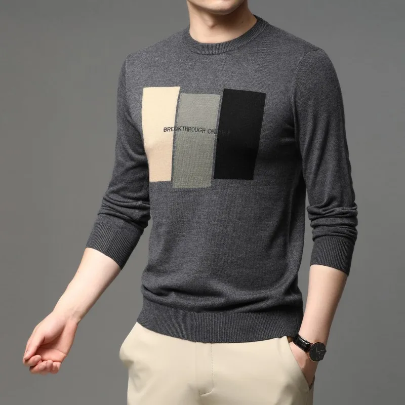 High end brand fashionable jacquard knitted men's sweater 2024 autumn and winter new warm thick personalized casual pullover