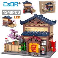 Cada Japanese Sushi HouseBricks Shop LED Japanese Steamed Bun House Building Blocks Summer Cafe cada Toy Street View Series set