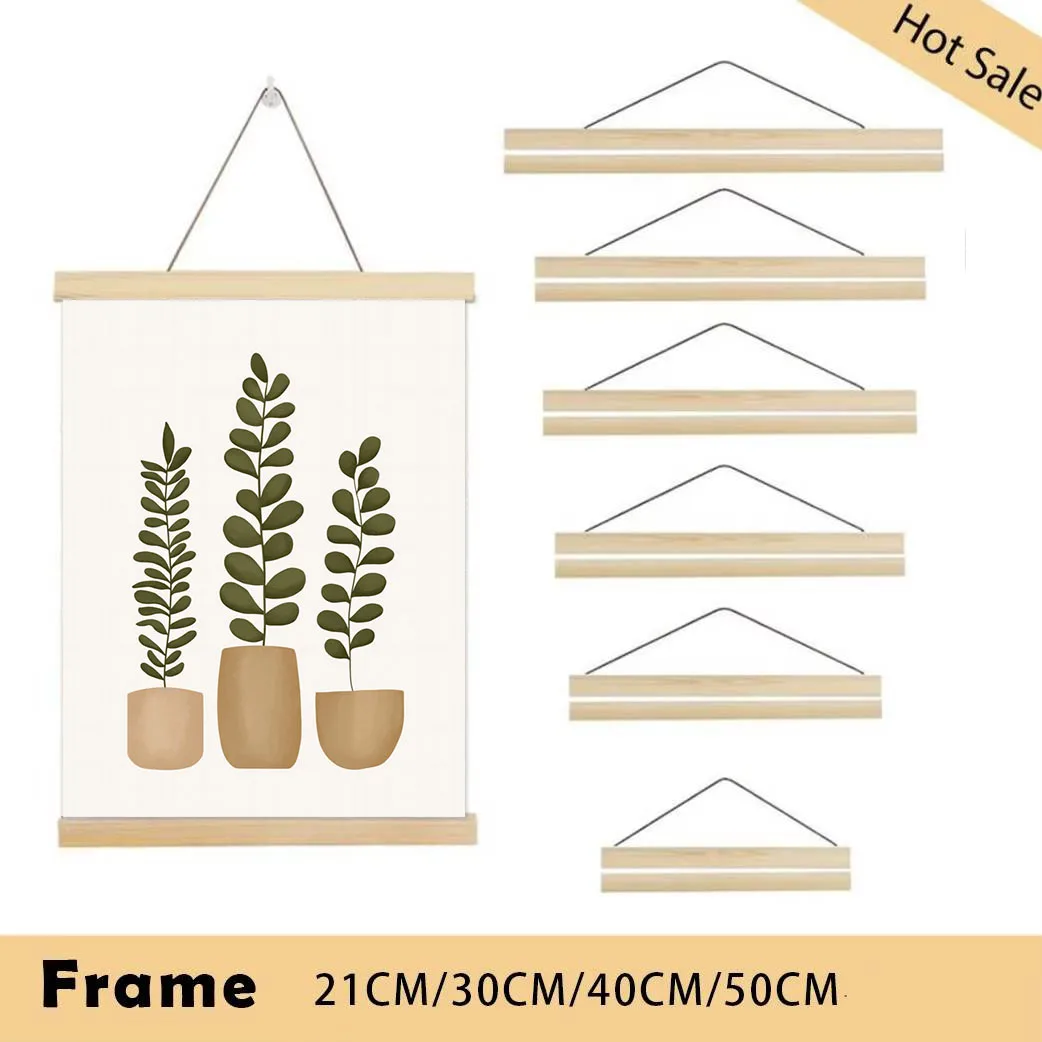 21-50cm Magnetic Multi-Functional DIY Wooden Poster Frame Black Wood/Teak Wood Frame Lightweight, Removable Canvas Hanger