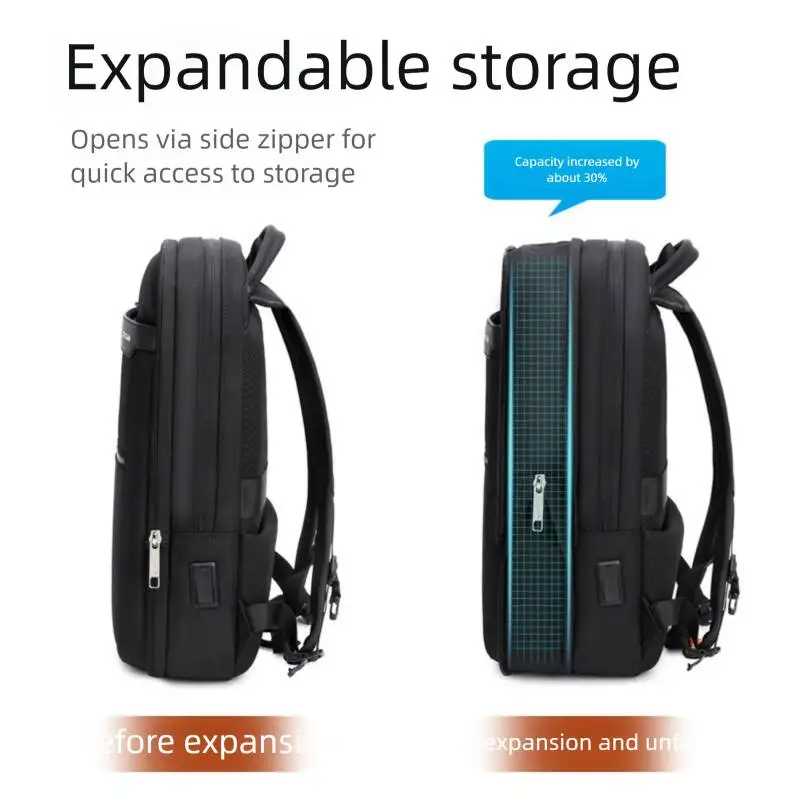 High-End Backpack Trendy Waterproof Double Shoulder Men's Expandable Large Capacity Business Trip Multi-Functional Travel Laptop