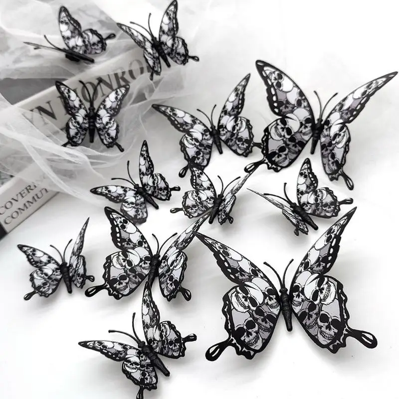 12Pcs 3D Butterfly Wall Sticker PVC Self Adhesive Wallpaper Butterfly Wall Sticker Living Room Window Decal Halloween Home Decor