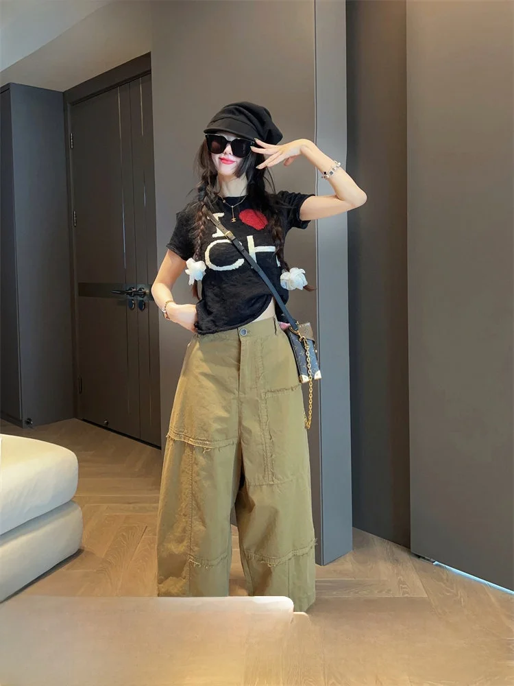 

Ретро-брюки свободного кроя для женщин, повседневные, в стиле BF, широкие, укороченные (7/8), удобные, в стиле Харадзюку, тонкие, стандартного кроя