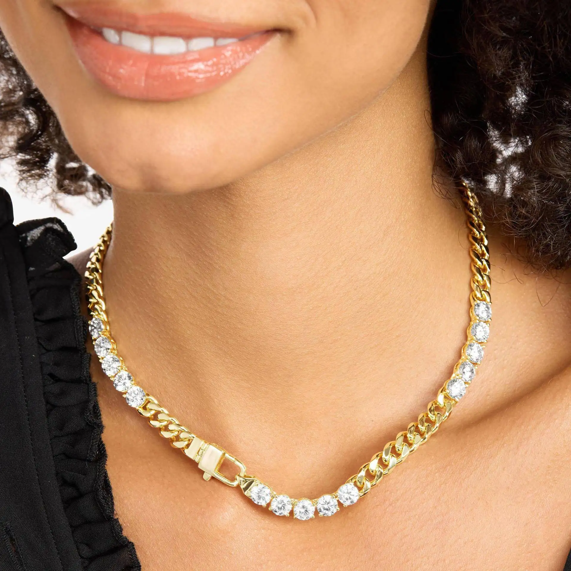 

European and American new18K gold-plated stainless bracelet fashion personality hip-hop zirconium necklace color retention