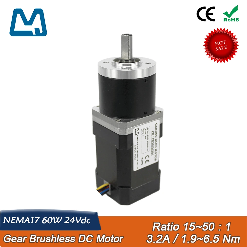 

Nema 17 60W 24V 4000Rpm Gear Brushless DC Motor Planetary Reducer Gearbox Ratio 50:1