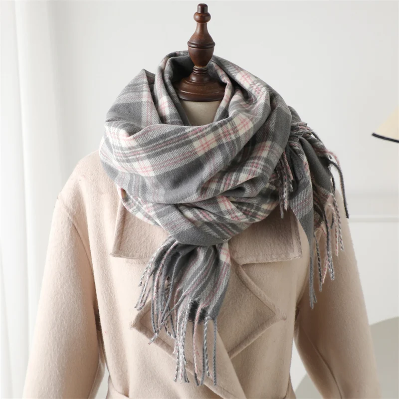 New Fashion Winter Plaid Tassel Blanket Cashmere Like Thick Warm Shawl Wrap Scarf Women Neckerchief Pashmina Poncho Stoles