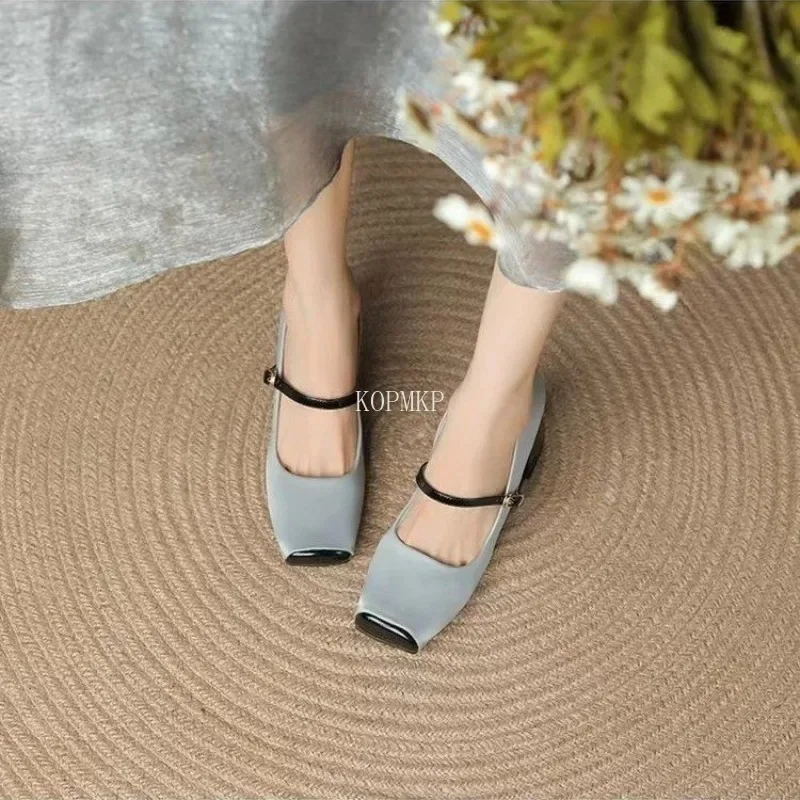 Spring Designer Shoes for Women Pumps Square Toe Mary Janes Shoes Patchwork High Heels Fashion Woman Leather Shoes Zaptos Mujer