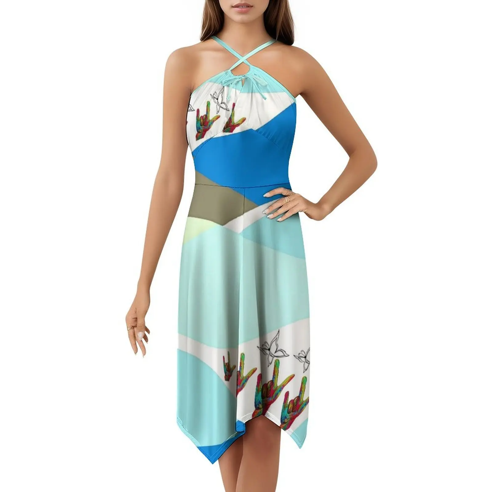 Asl I Love You With Butterflies فستان كاجوال على الطراز الكوري للنساء فساتين مكتب يومية بسيطة للسيدات Asl لغة الإشارة الأمريكية