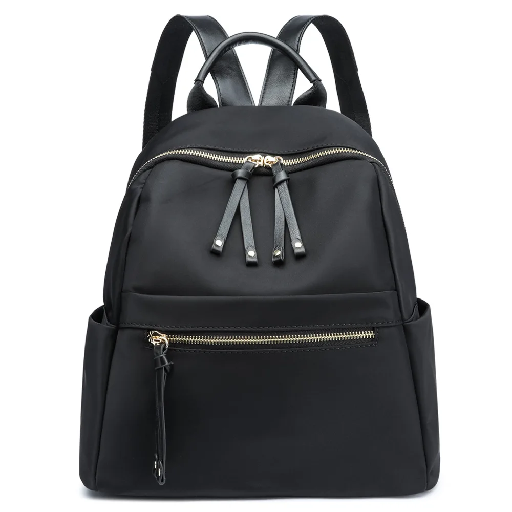 Waterproof Nylon Fabric Double Shoulder Fashionable Lightweight Large Capacity Travel Genuine Leather School Bags For Teenagers