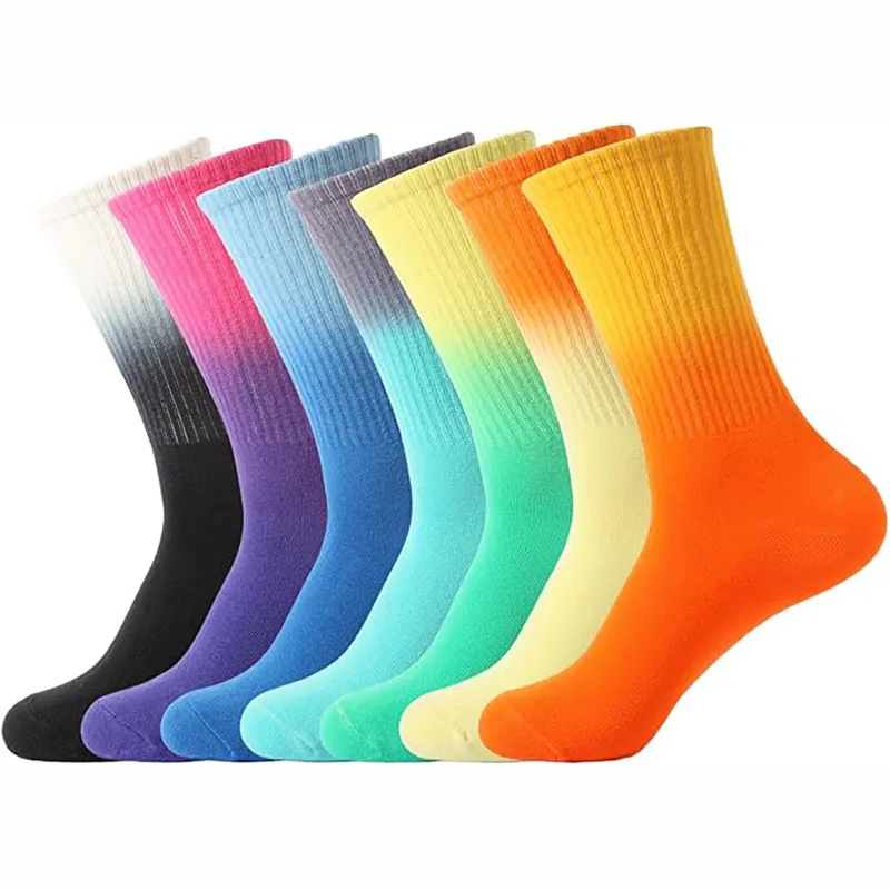 Gradient Colorful Tie-dye Socks Men and Women Casual Fashion Crew Socks Funny Cotton Socks Soft Cotton Athletic Crew Socks