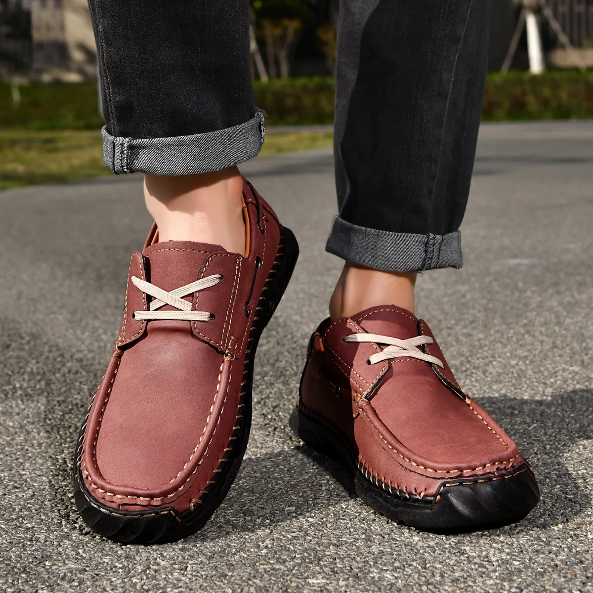 

New Handmade Leather Men Shoes Casual Comfortable Men Loafers Slip on Leather Shoes Men Outdoor Walking Driving Shoes