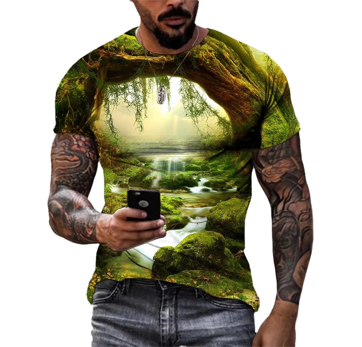 Fairy Tale World Myth Magic Forest Men T-Shirts 3D Print HD Pattern Hip Hop Harajuku Personality Round Neck Tee Short Sleeve Top