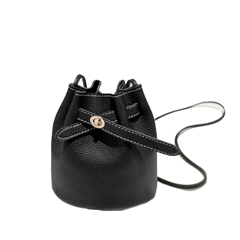 Women Large Capacity Holiday Accessories PU Leather Portable Cross Body Solid Casual Gift Bucket Bag Single Shoulder with Buckle