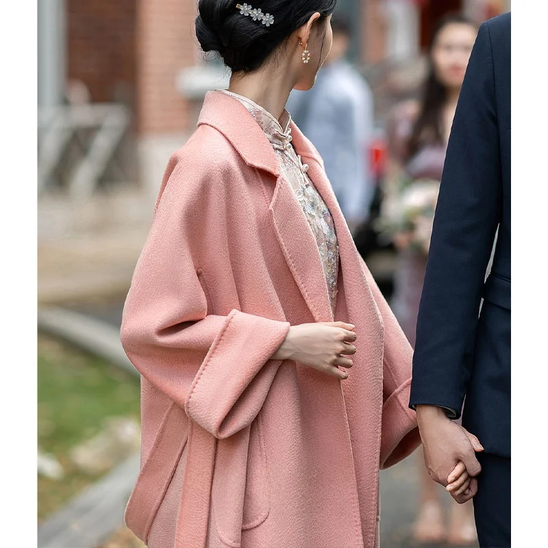 

Весенний женский двусторонний шерстяной пиджак-костюм средней длины для офиса, цвет розовый, коллекция Commute Ele Cote