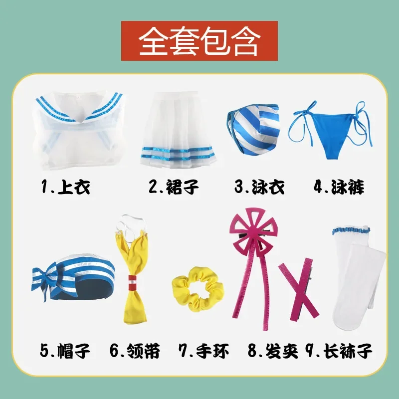 Anime Re:Zero Rem Cosplay Costume Women Halloween Role Play Sexy Swimsuit Blue Sailor Suit Top Skirt Full Set