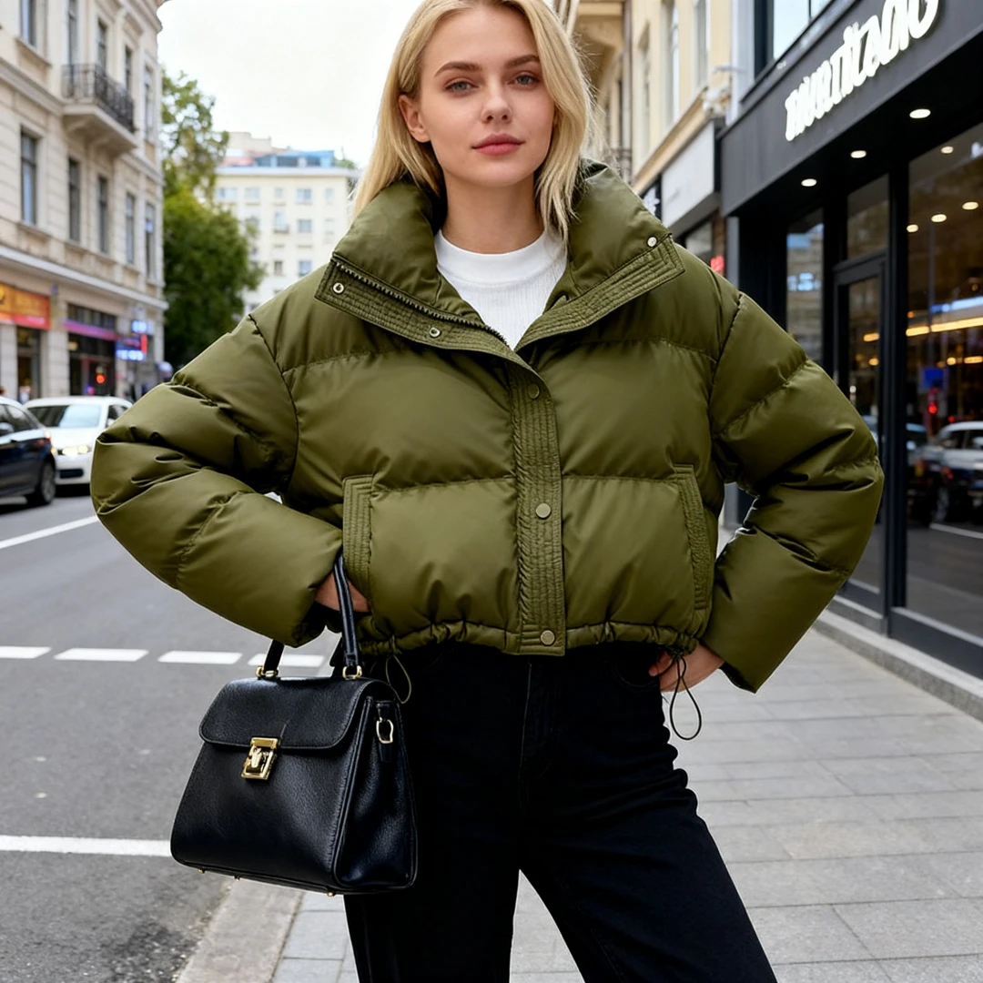 Parkas Mantel Frauen Dicke Warme Lose Langarm Jacken Stehkragen Feste Beiläufige Kurze Mantel Gespleißt Büro Dame Herbst Winter