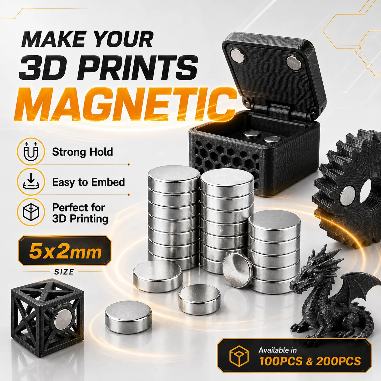 5x2mm 3D Printing Magnets, 3D Printing Tool Kit,  Powerful Permanent Neodymium N35 Round Magnets, 3D Printer Tool for DIY Models
