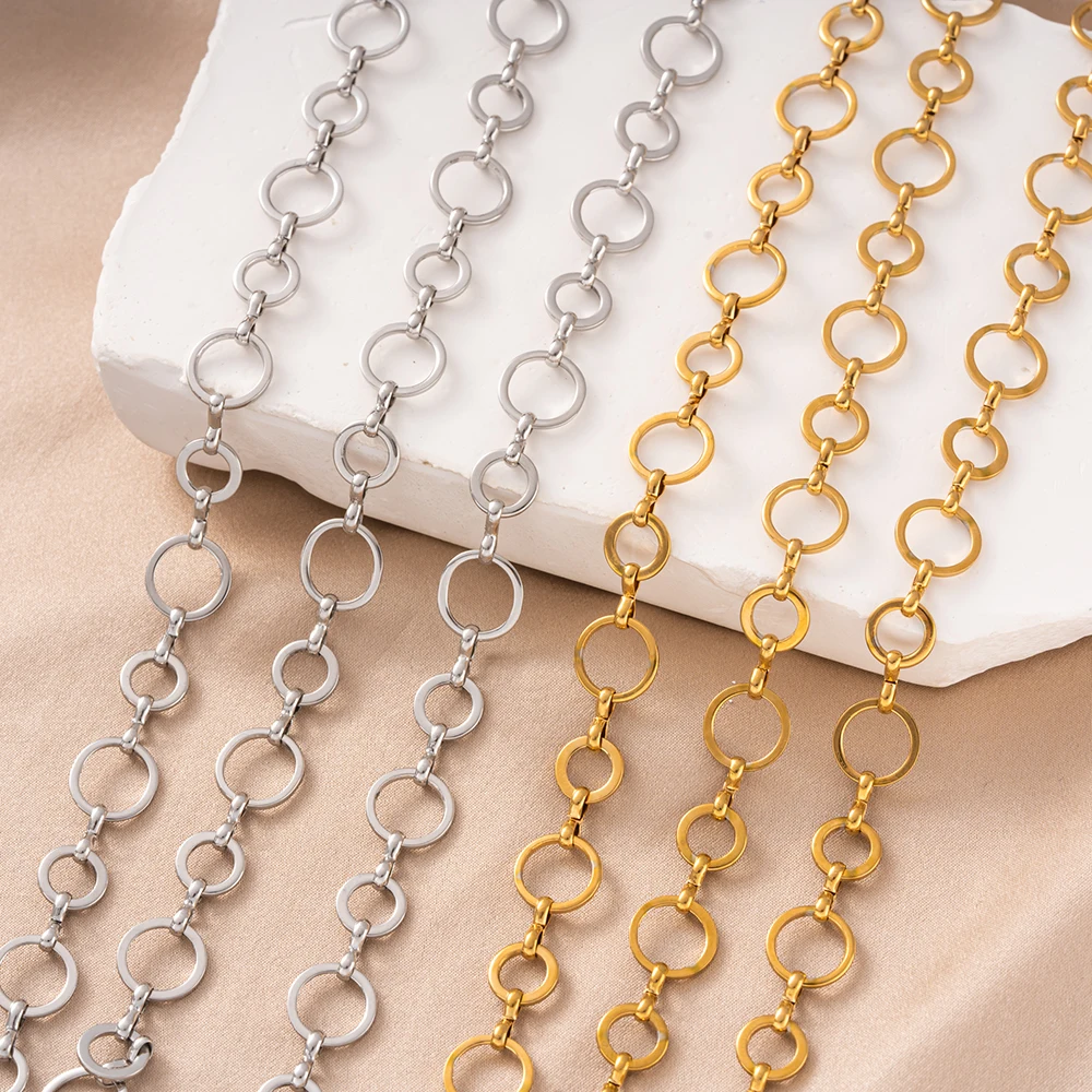 1 Meter goldene Edelstahlkette, 8-10 mm, Kreisglieder, schwere, klobige Punk-Halskette für DIY-Halsketten, Armbänder, Schmuckherstellung. – Detail 3