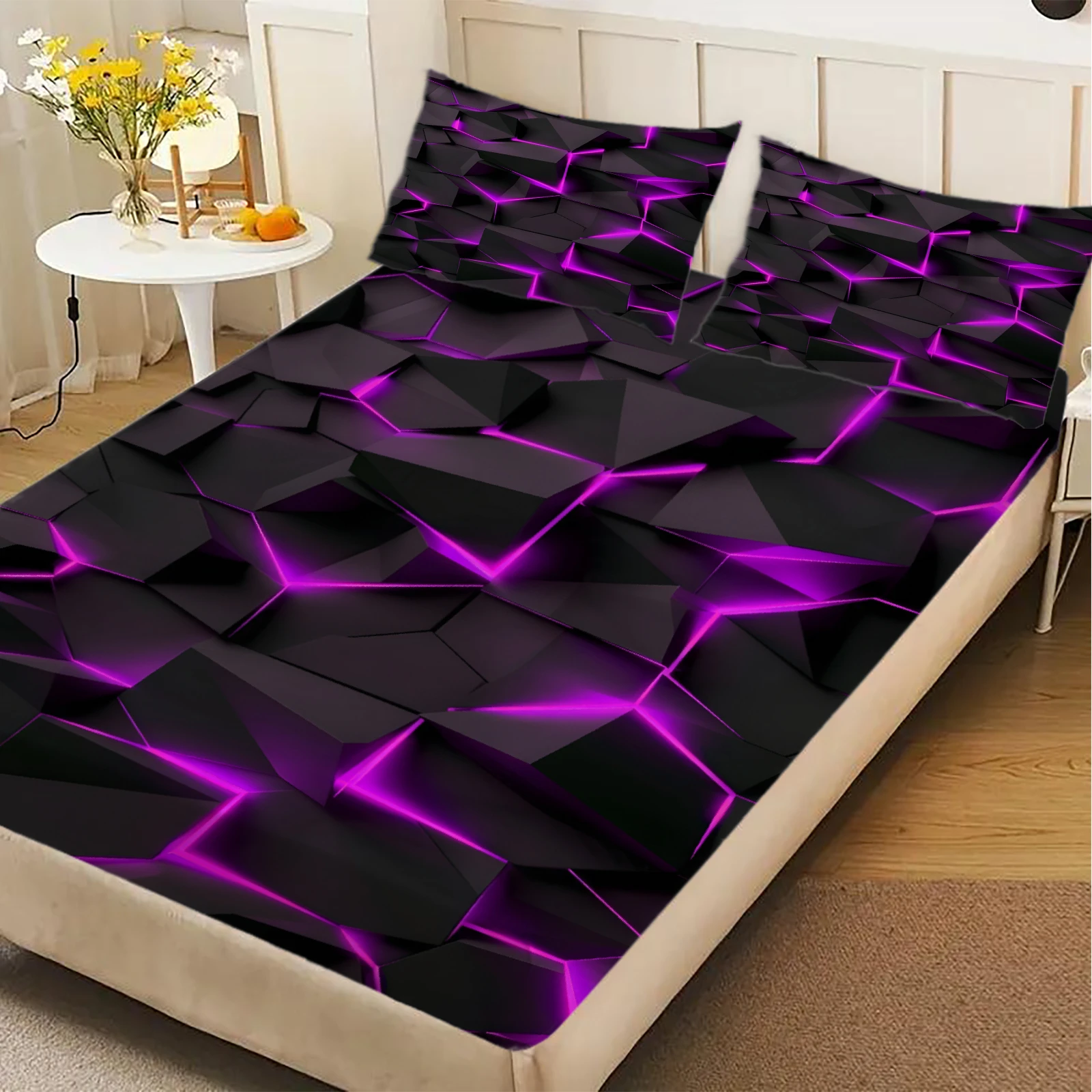 1 Pieza de Sábana Ajustable con Diseño de Cielo Estrellado de Galaxia, Brillante en la Oscuridad, Luminosa, con Constelaciones, Funda de Colchón de Microfibra Suave para Dormitorio