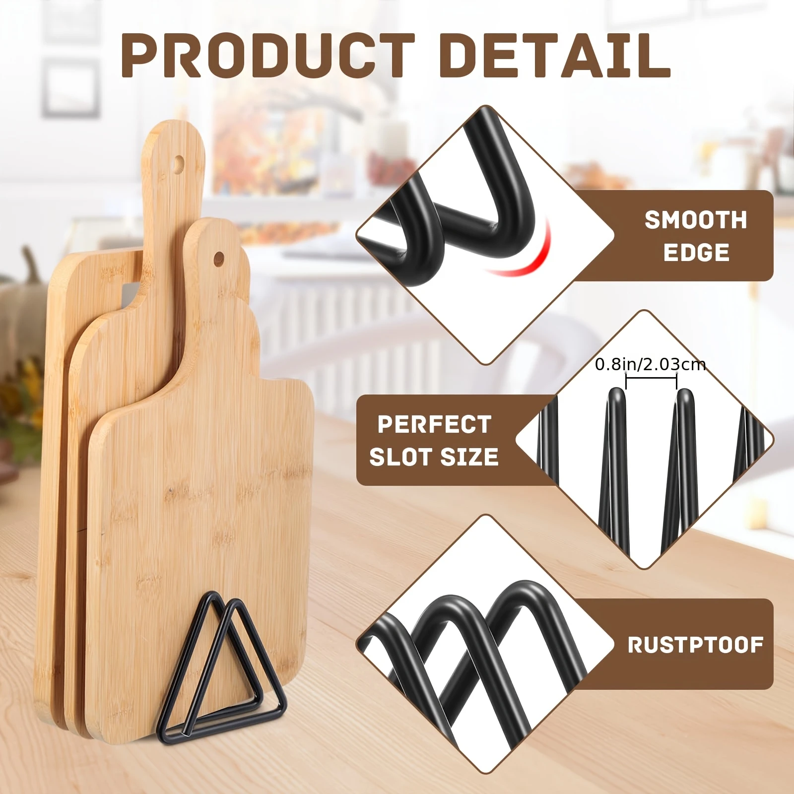 4-Slot Metal Cutting Board Storage Rack Divided Organizer for Kitchen Countertop Space Saving Holder