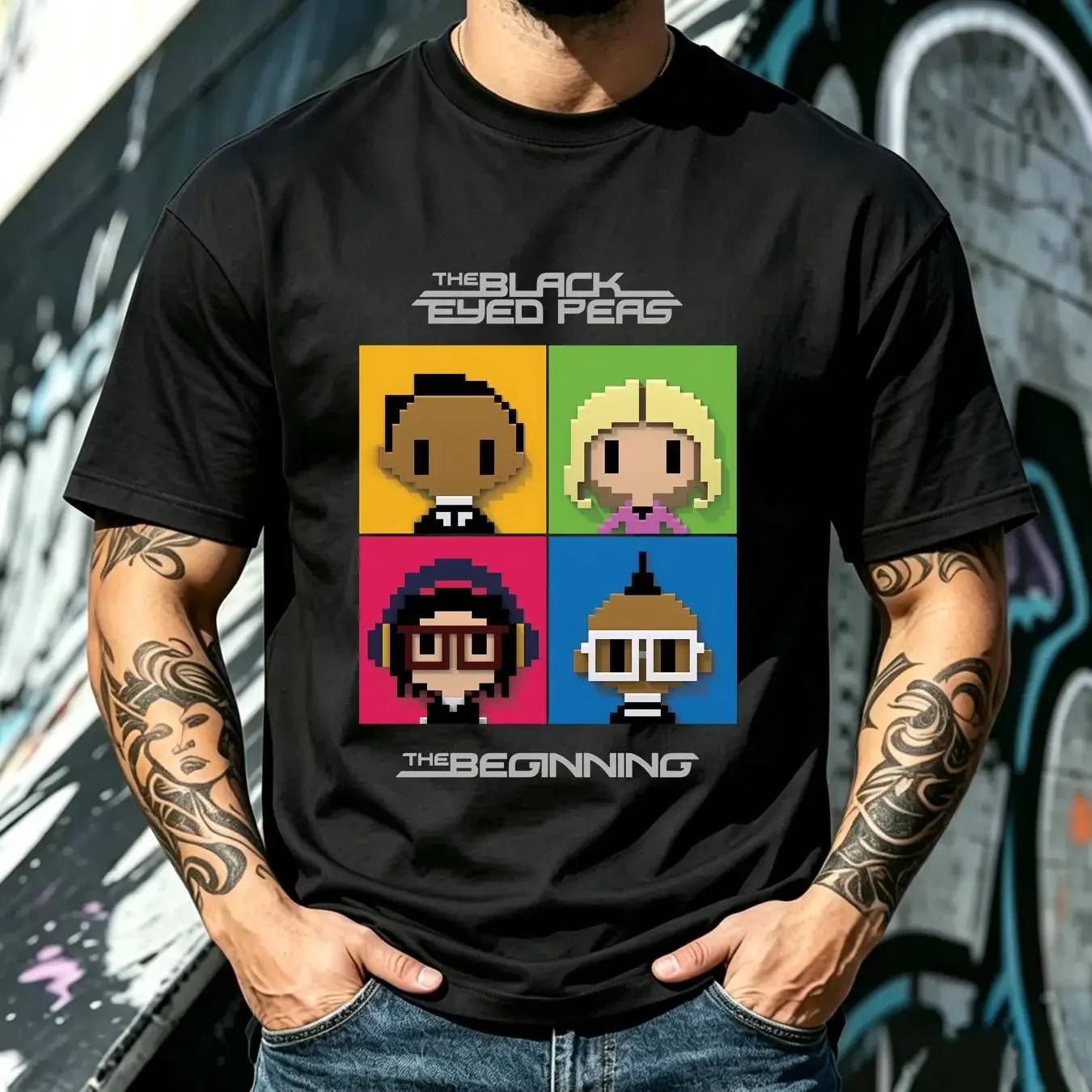 washed T Shirt Black Eyed Peas American Hip Hop Group The Beginning M 2XL long or short sleeves vintage Washed designer clothes