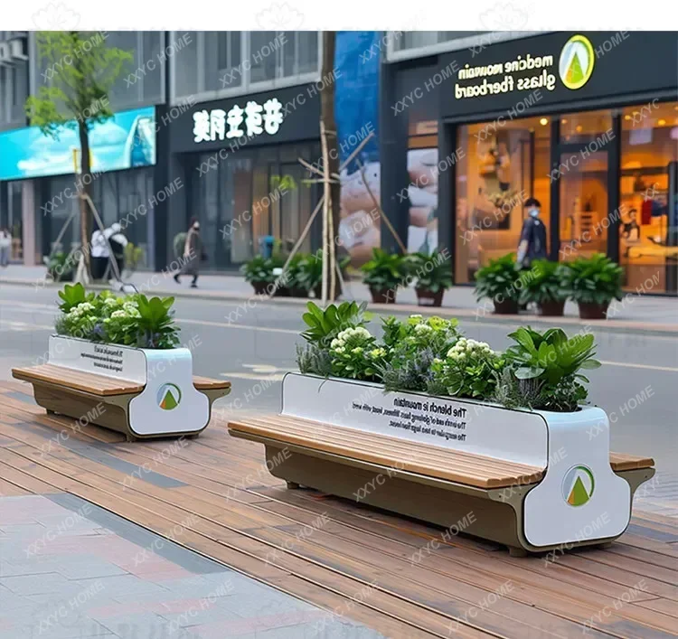 XX Creative Ironart Planter Bench Modern Design Outdoor Long Bench Courtyard Stainless Steel Balcony Furniture