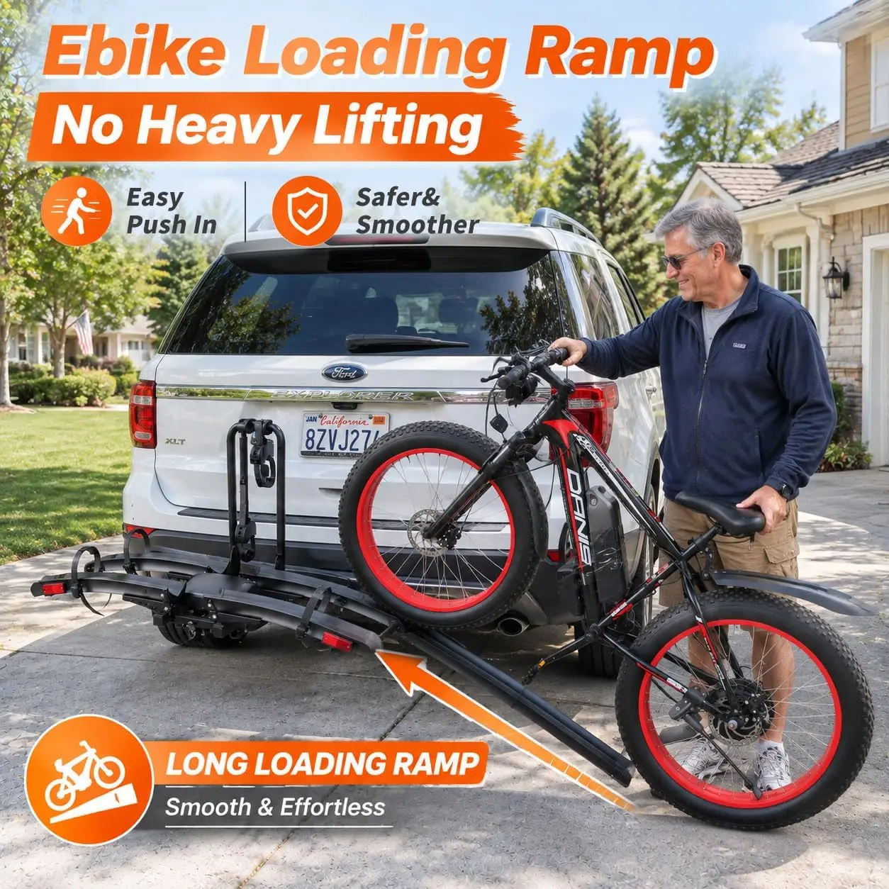 Ebike Rack with Ramp, 2-Bike Hitch Rack, 200LBS Capacity