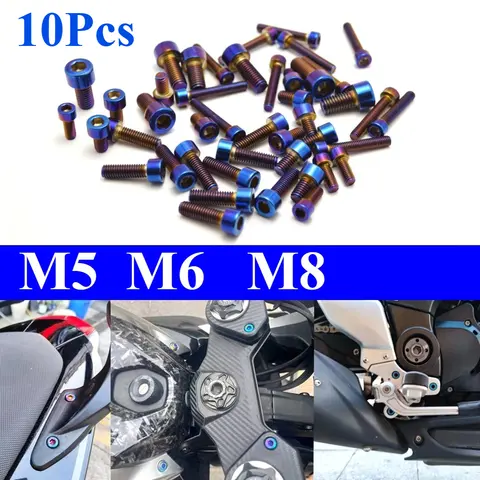 5Pcs Hex Hexagon Socket Screws Alloy Steel Titanium Plating Gold Screw Length M5/M6/M8 for Motorcycle Screws, Body Screws
