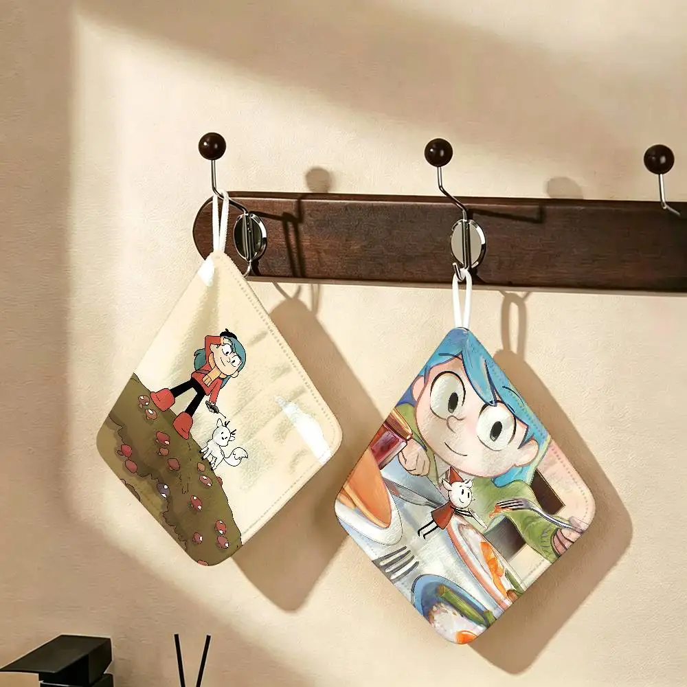 H-Hilda Cartoon Girl Polyester Cotton Hanging Hand Towel, Super Absorbent Hand Wiping Towel for Daily Household Use