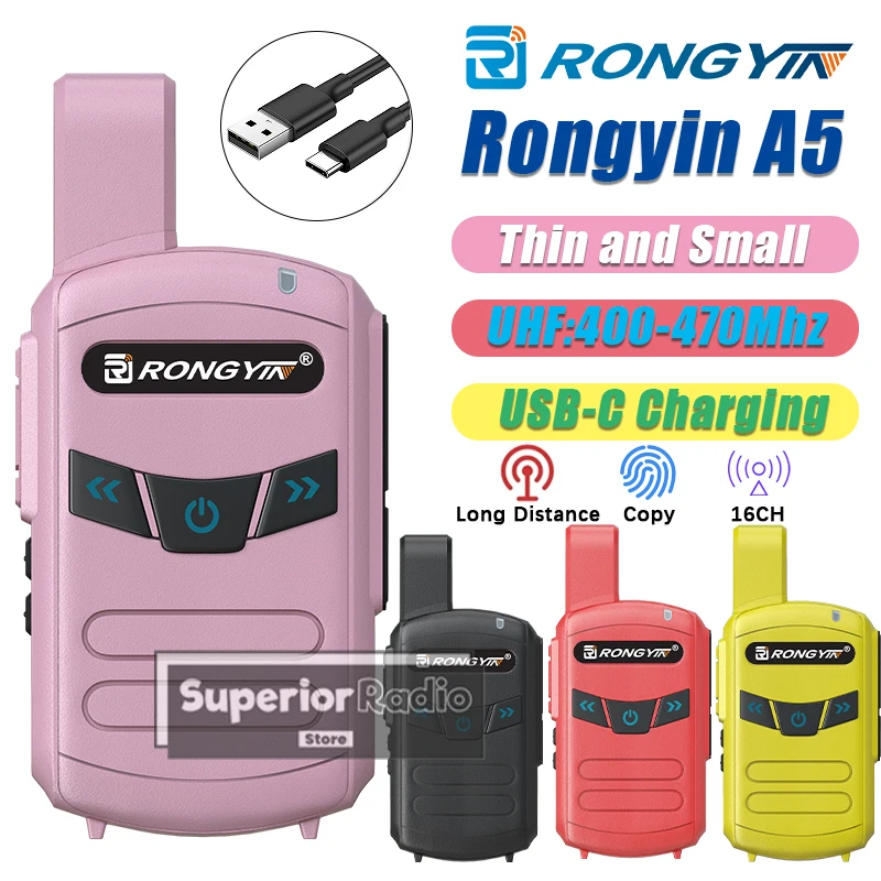 

Мини-рация RongYin A5, зарядное устройство типа C, UHF, 400-470 МГц, экономия батареи, 16 каналов, беспроводная частота, копия, подарки для детей BF-T20