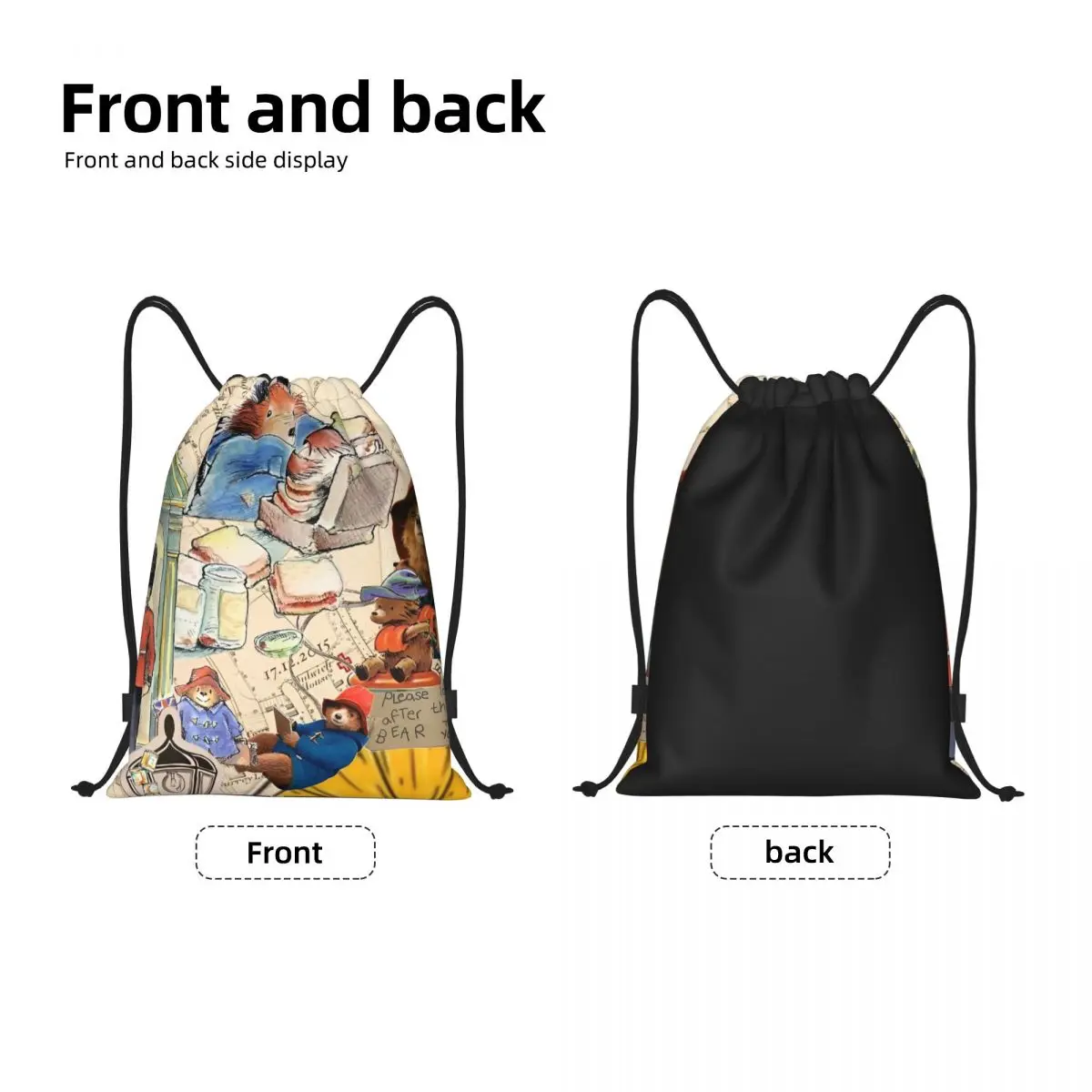 Paddington Brown Bear Bolsas con cordón Mochila de baloncesto Mochila de gimnasio Bolsas de cuerda para correr