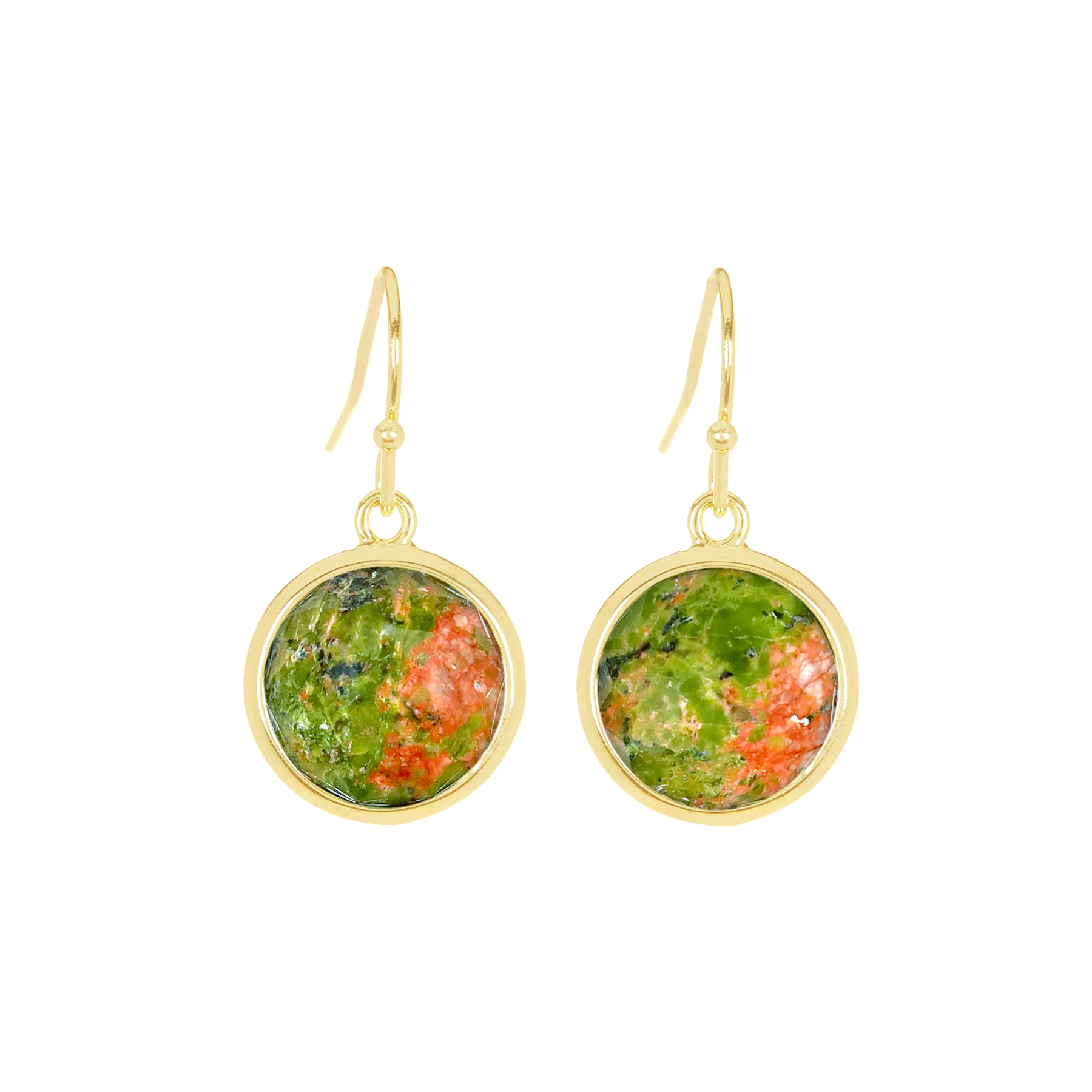 Natural Unakite Fancy Cut Round Drop Earrings Gemstone Earrings for Women