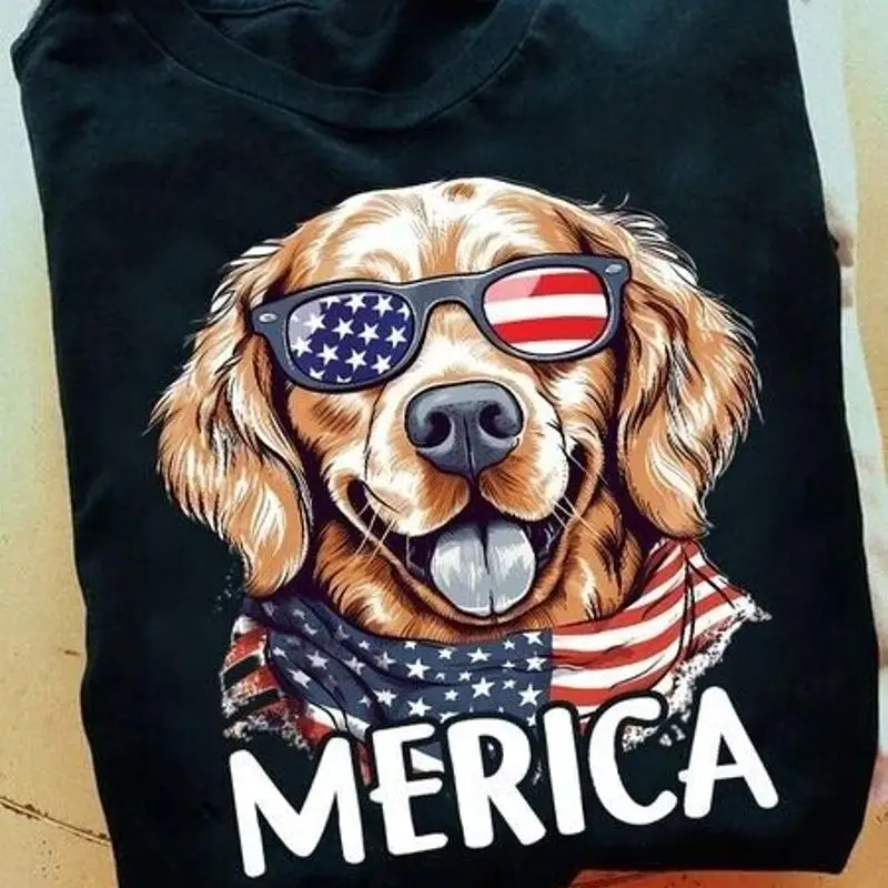 

Merica Golden dog Independence day T shirt