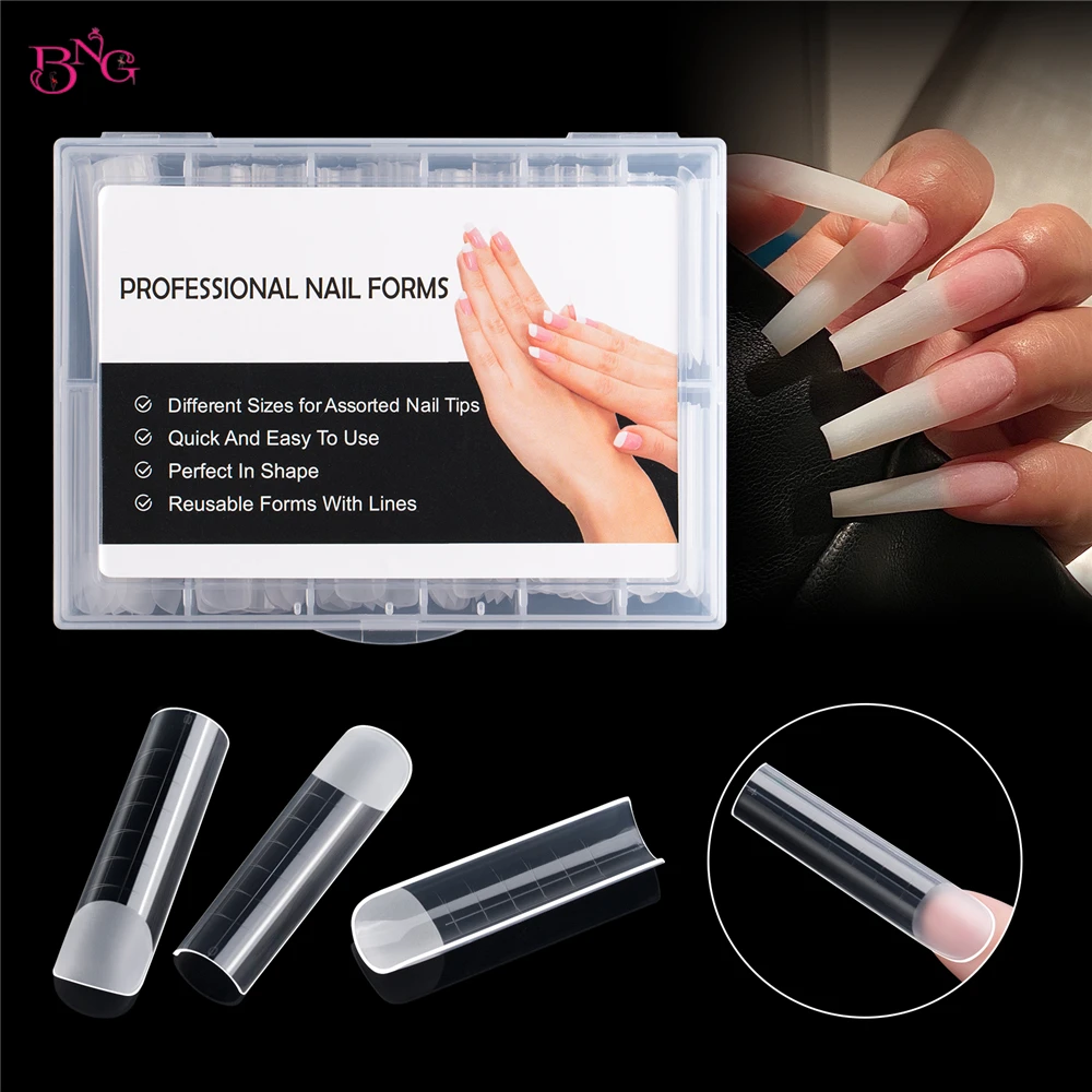 BNG 120Pcs Matte Dual Nail Forms for Gel Builder Professional Poly Extension Gel Top Forms Acrylic Nail Molds High Quality Mould