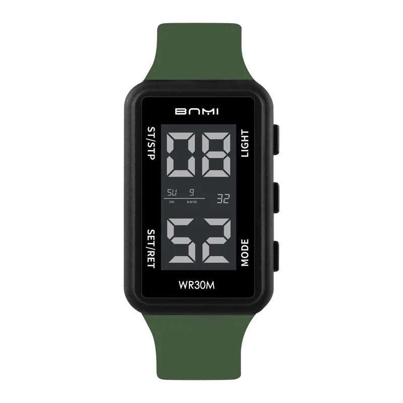 남자 스포츠 시계 나이트 비전 방수 디지털 시계 달력 주간 LED 디스플레이 알람 스톱워치 크로노 그래프 시계 원본