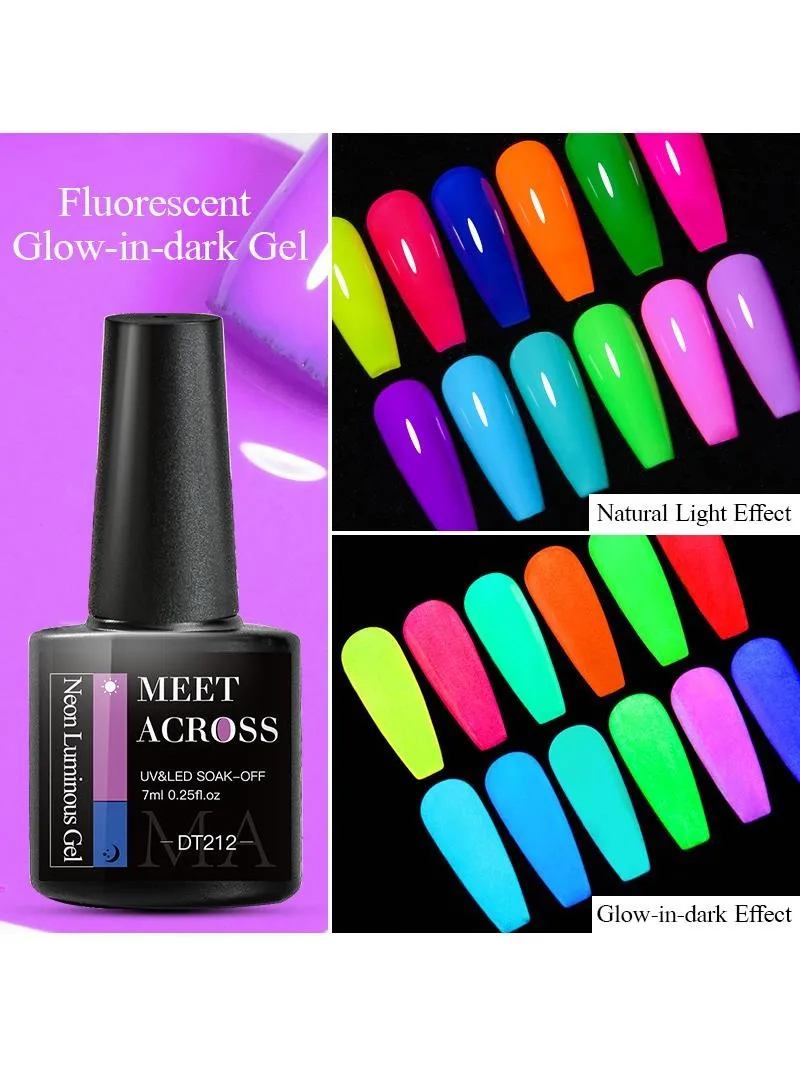 MEET ACROSS-Verhéritage à Ongles Gel Fluorescent Brcorporelle dans le Noir, Semi-Continu, Soak Off UV Neon, Verhéritage Manucure DIY pour N64.Art, 7ml
