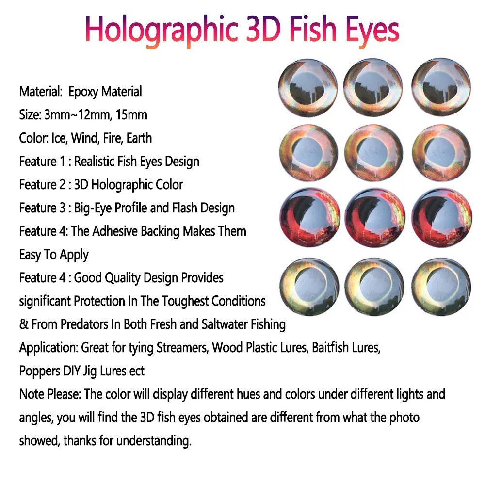100 Stück holografische 3D-Fischaugen, Fliegenbindematerial für Köderfische, Streamer, Holz, Kunststoff, Köder, Popper, DIY-Augen, Salzwasser-Jig-Köder – Detail 2